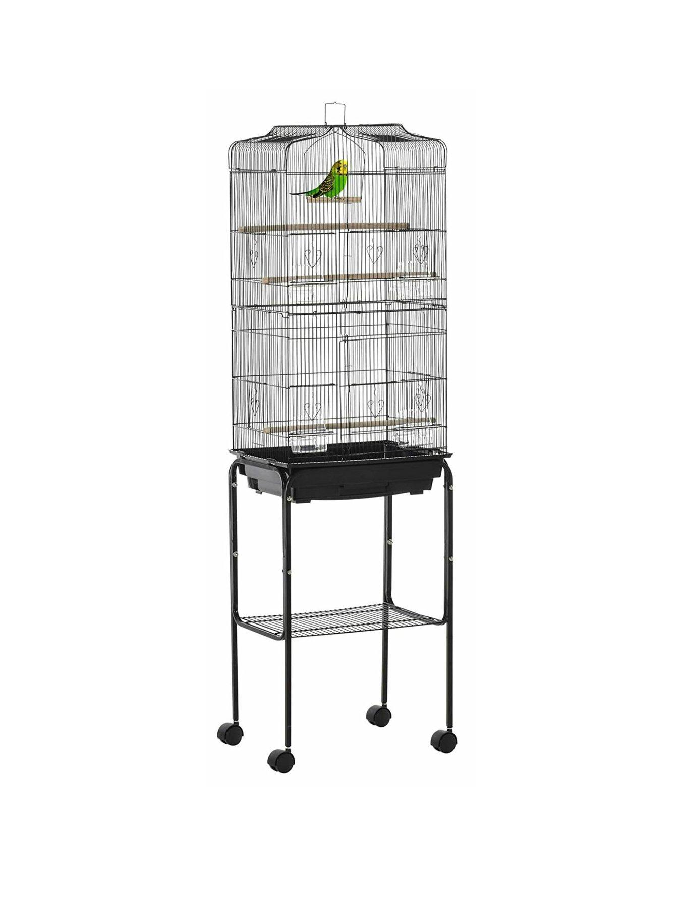 PawHut Bird Cage with Stand Wheels Slide out Tray Accessories