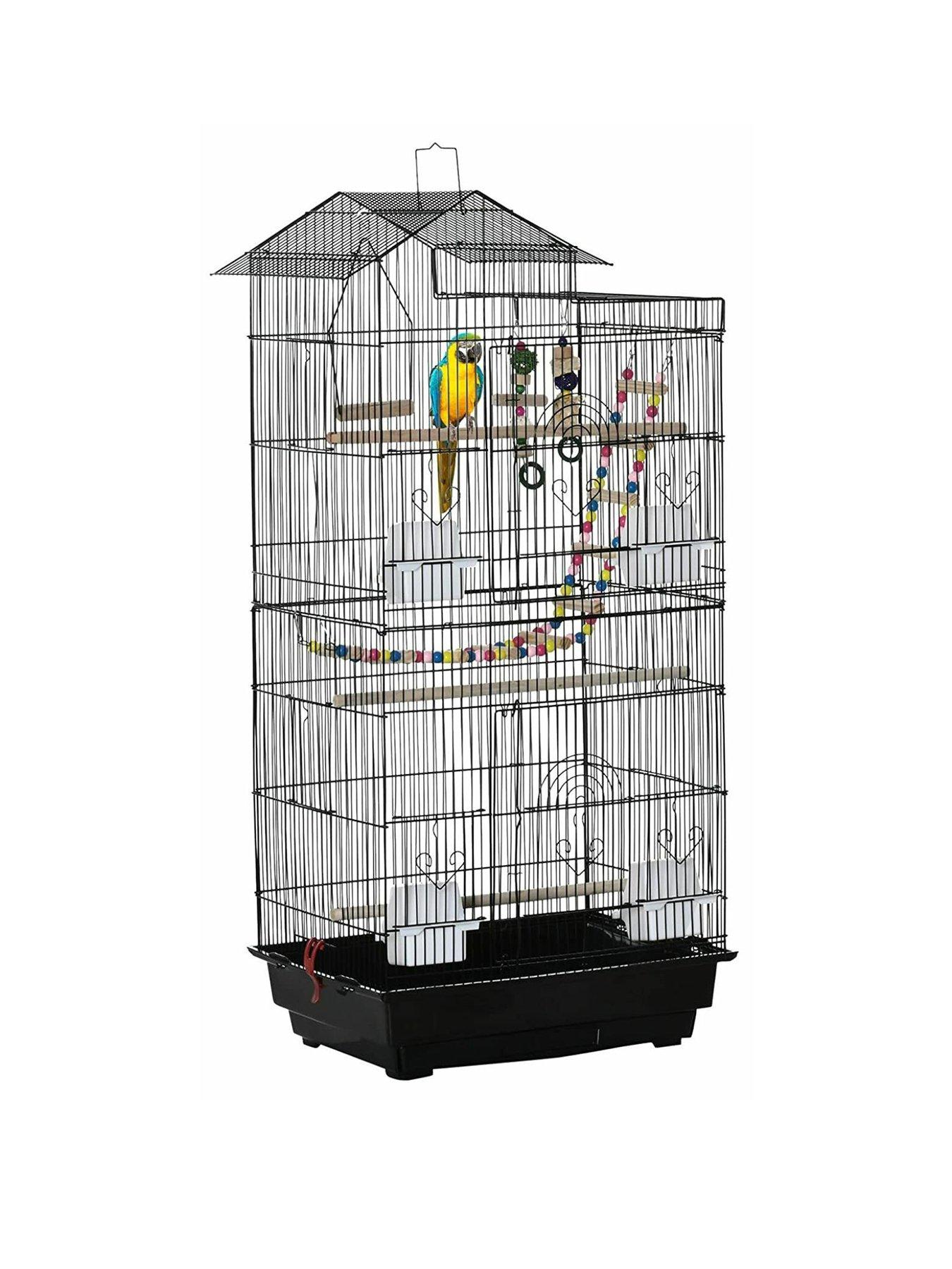 undefined Bird Cage for Budgies Finches Canaries with Accessories, Toys, Tray and Handle (Black)