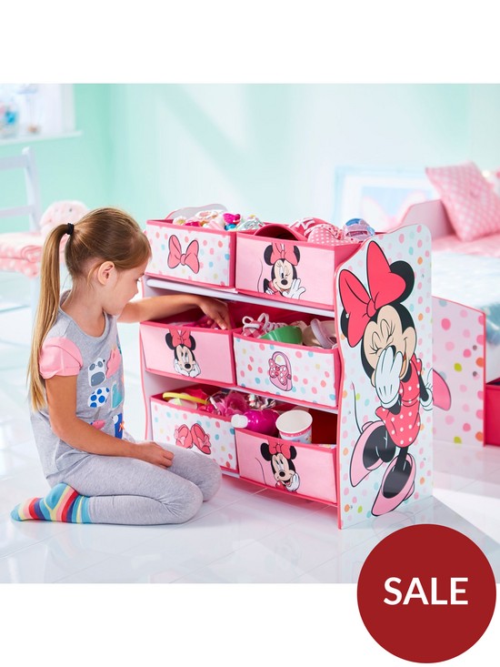 front image of minnie-mouse-kids-bedroom-toy-storage-unit-with-6-fabricnbspstorage-boxes
