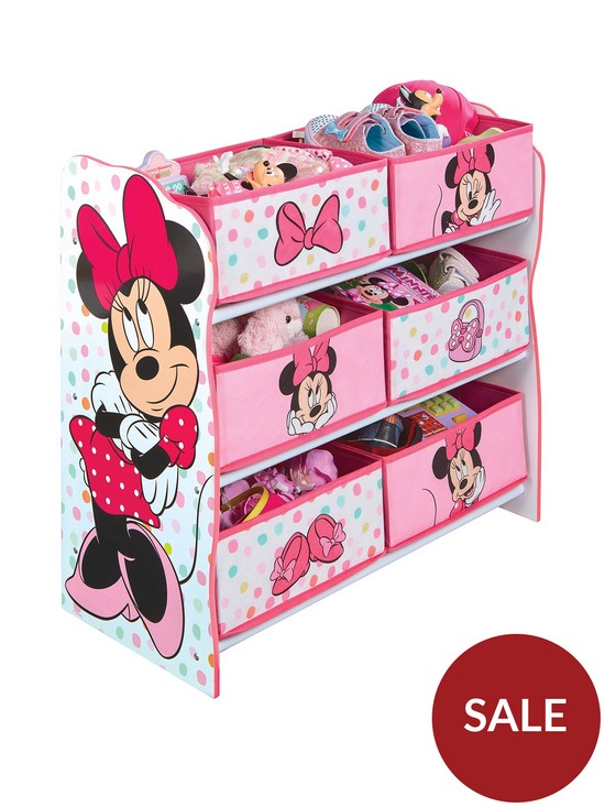 stillFront image of minnie-mouse-kids-bedroom-toy-storage-unit-with-6-fabricnbspstorage-boxes