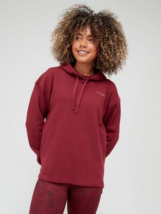 front image of adidas-womens-hooded-sweat-red