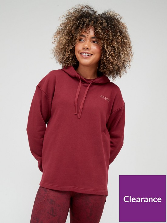 front image of adidas-terrex-womens-hooded-sweat-red