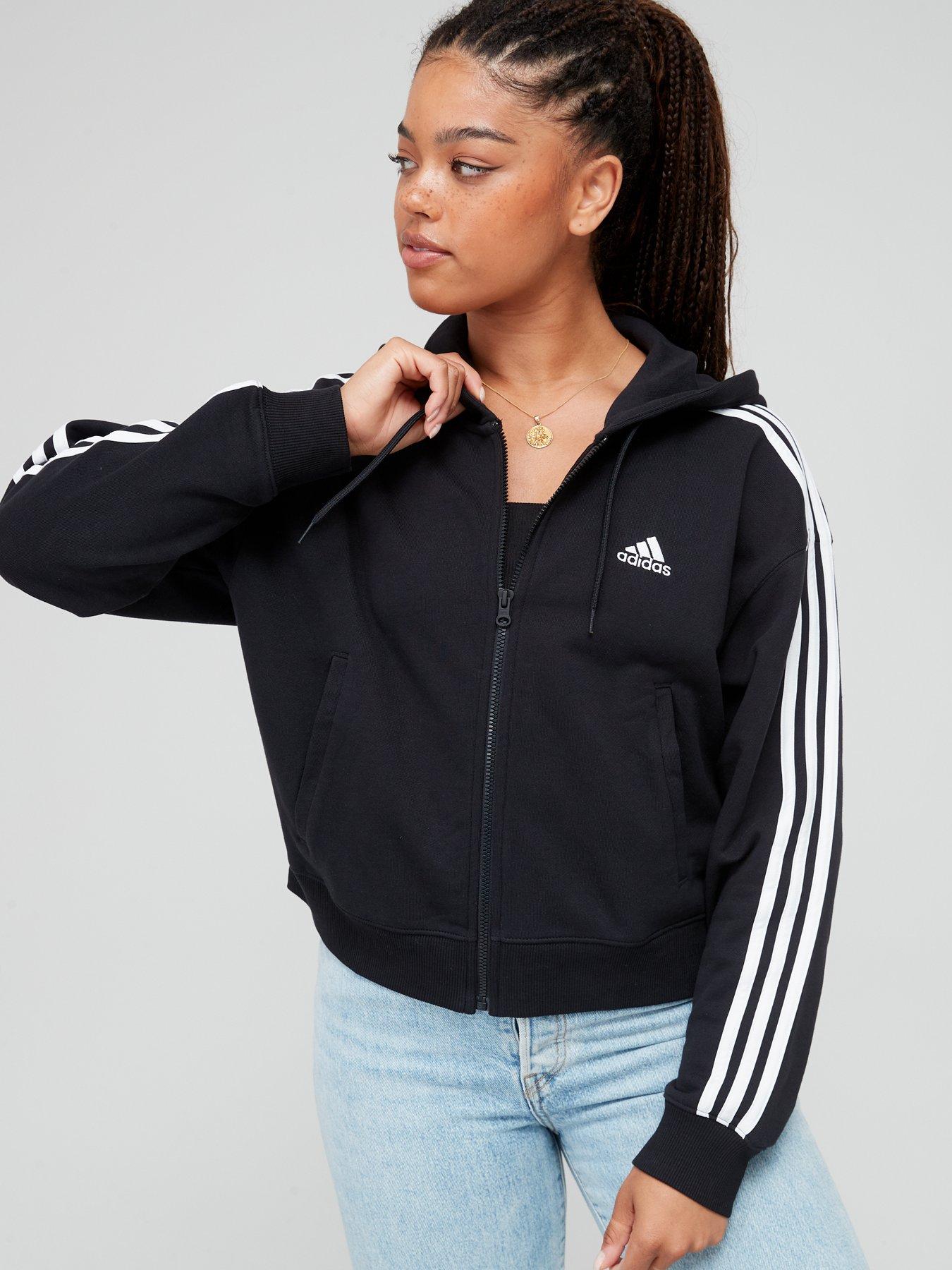 Essentials 3-stripes French Terry Bomber Full-zip Hoodie - Black/White