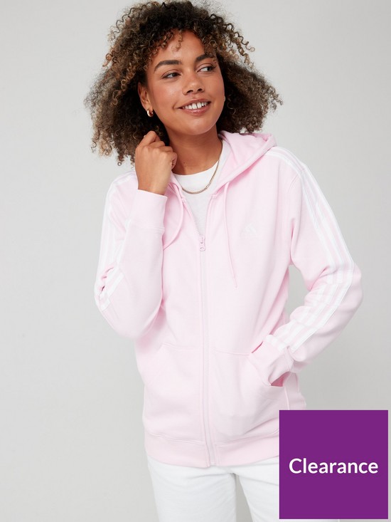 front image of adidas-sportswear-essentials-3-stripes-french-terry-regular-full-zip-hoodie-pink