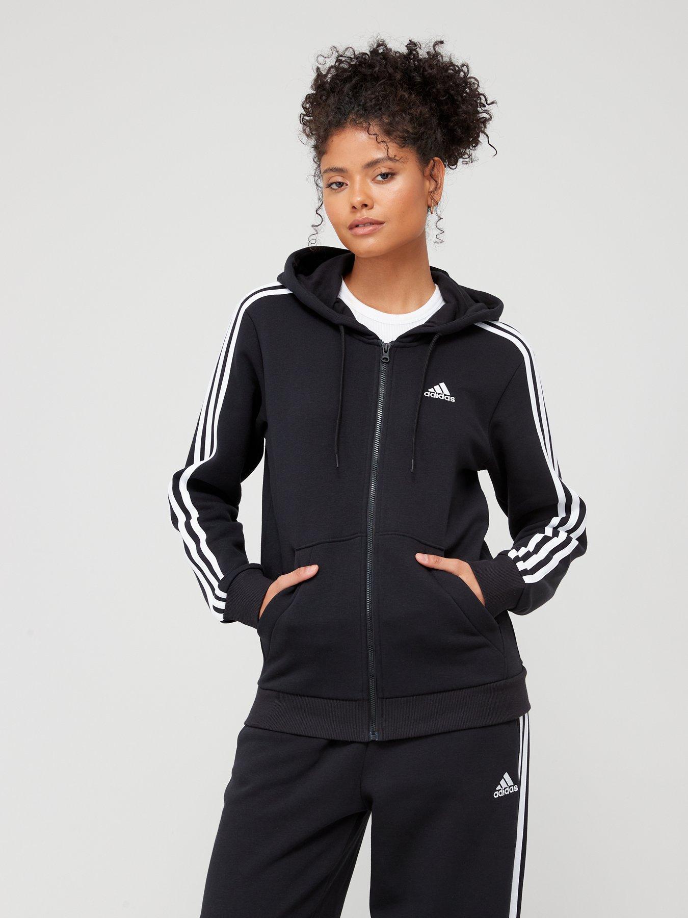 adidas Sportswear Womens 3 Stripe Full Zip Hoodie - Black/White