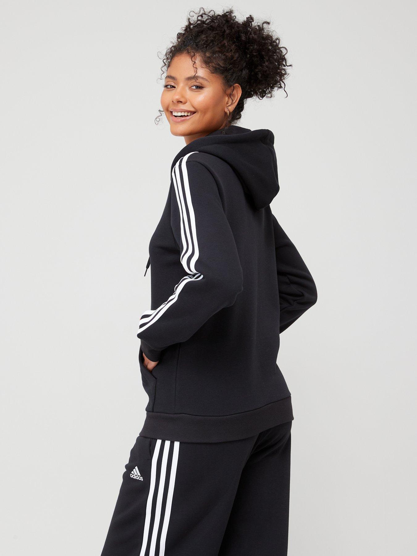 Adidas essentials 3 stripe best sale hoodie womens