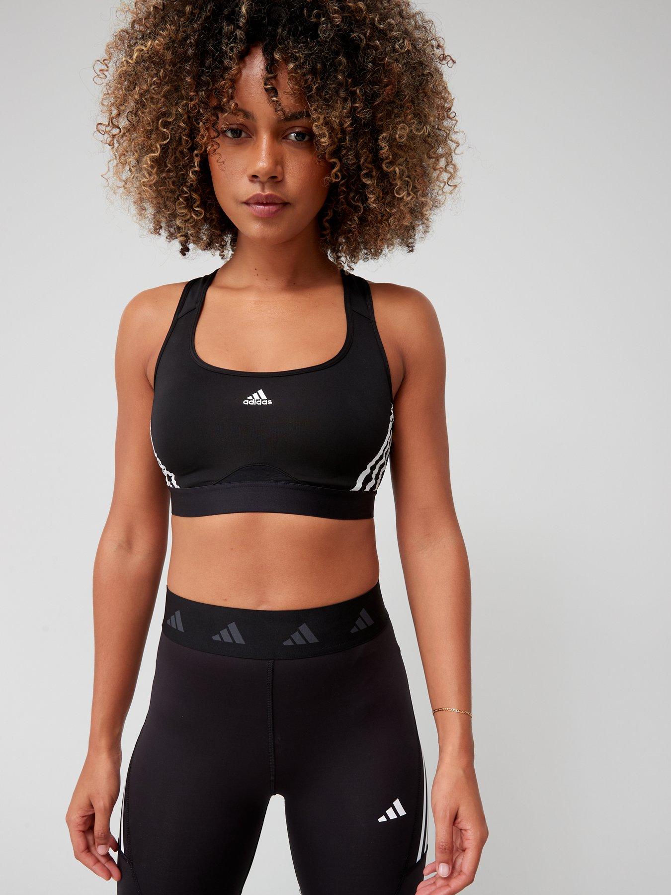 adidas Performance Powerreact Training Medium-support 3-stripes Bra -  Black/White