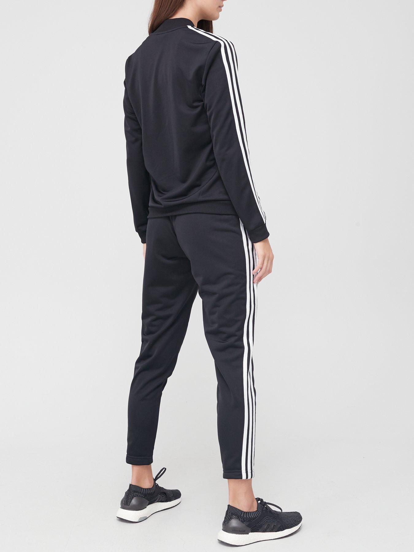 Womens 3 Stripe Tracksuit Black White