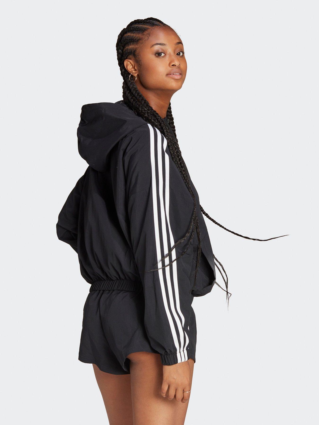 adidas Sportswear Womens 3 Stripe Windbreaker Black White littlewoods