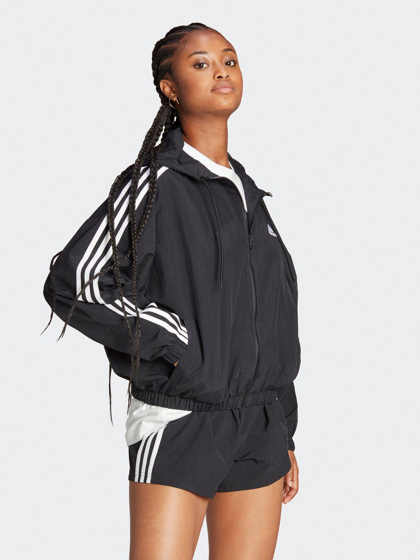 Adidas black windbreaker womens sale