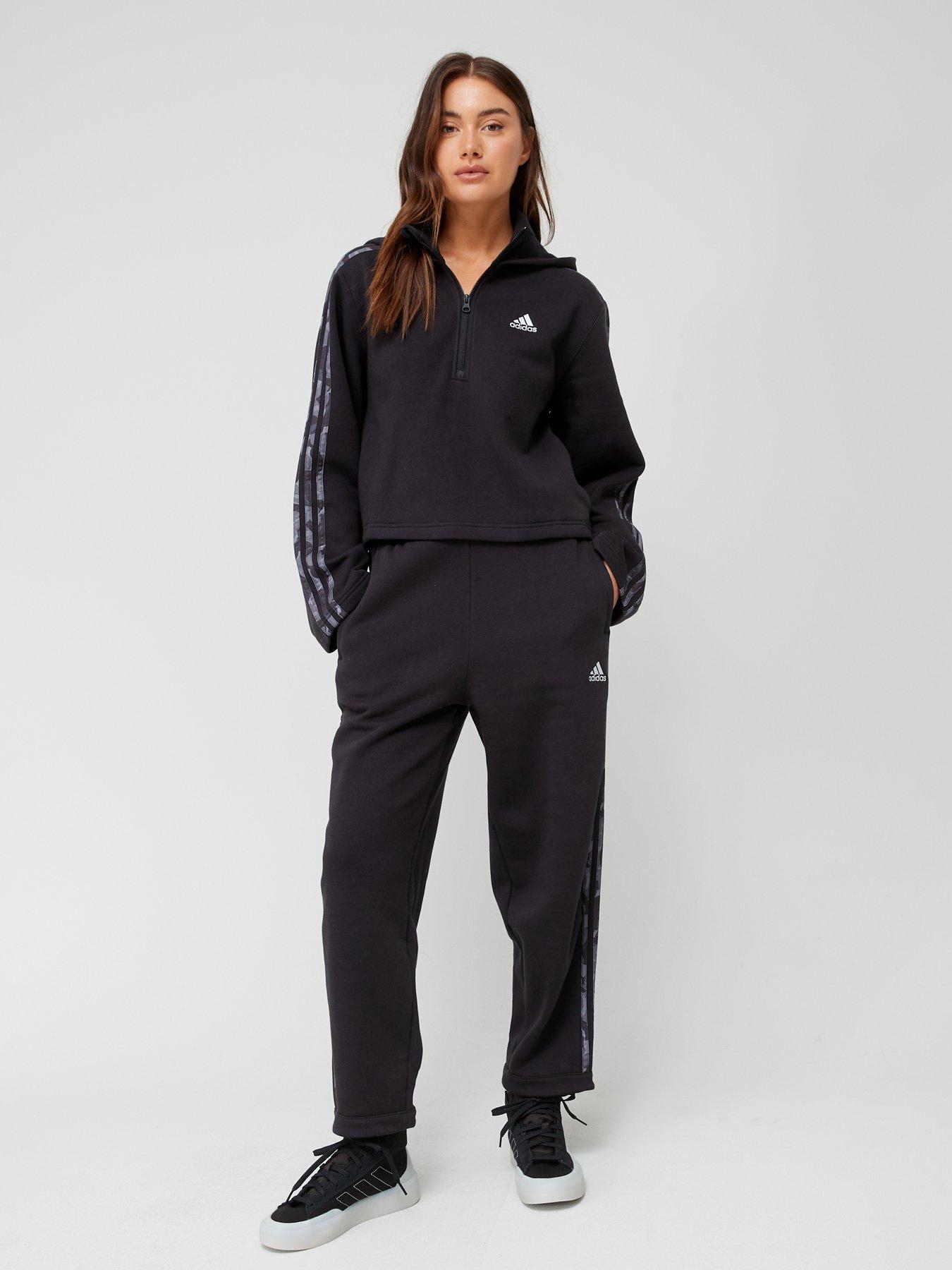 adidas Sportswear Floral Graphic 3 stripes Fleece Hoodie Black littlewoods