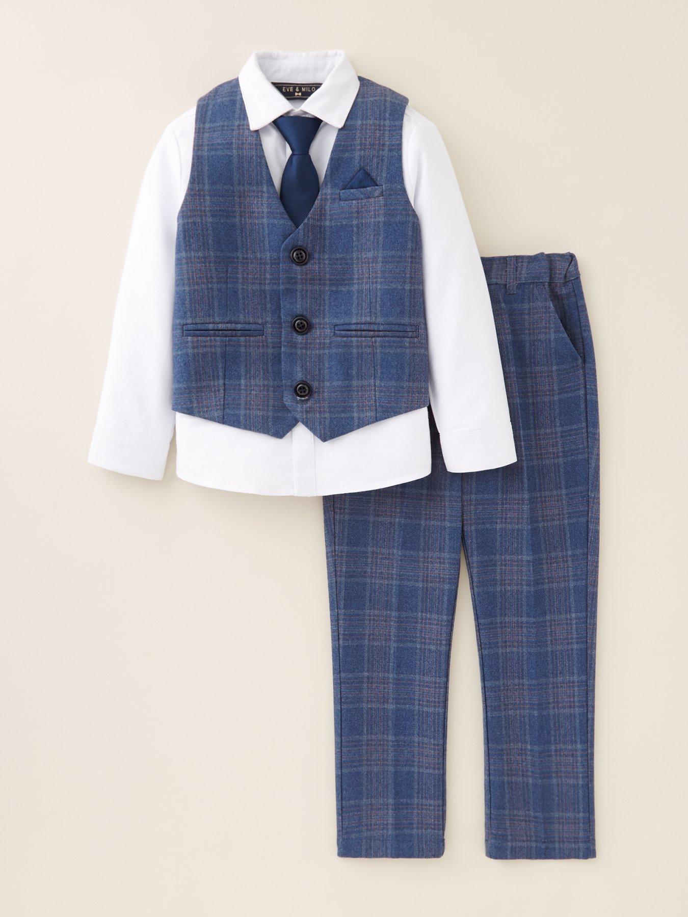 Eve and Milo Children's Check Trouser, Waistcoat and Shirt Suit - Navy ...
