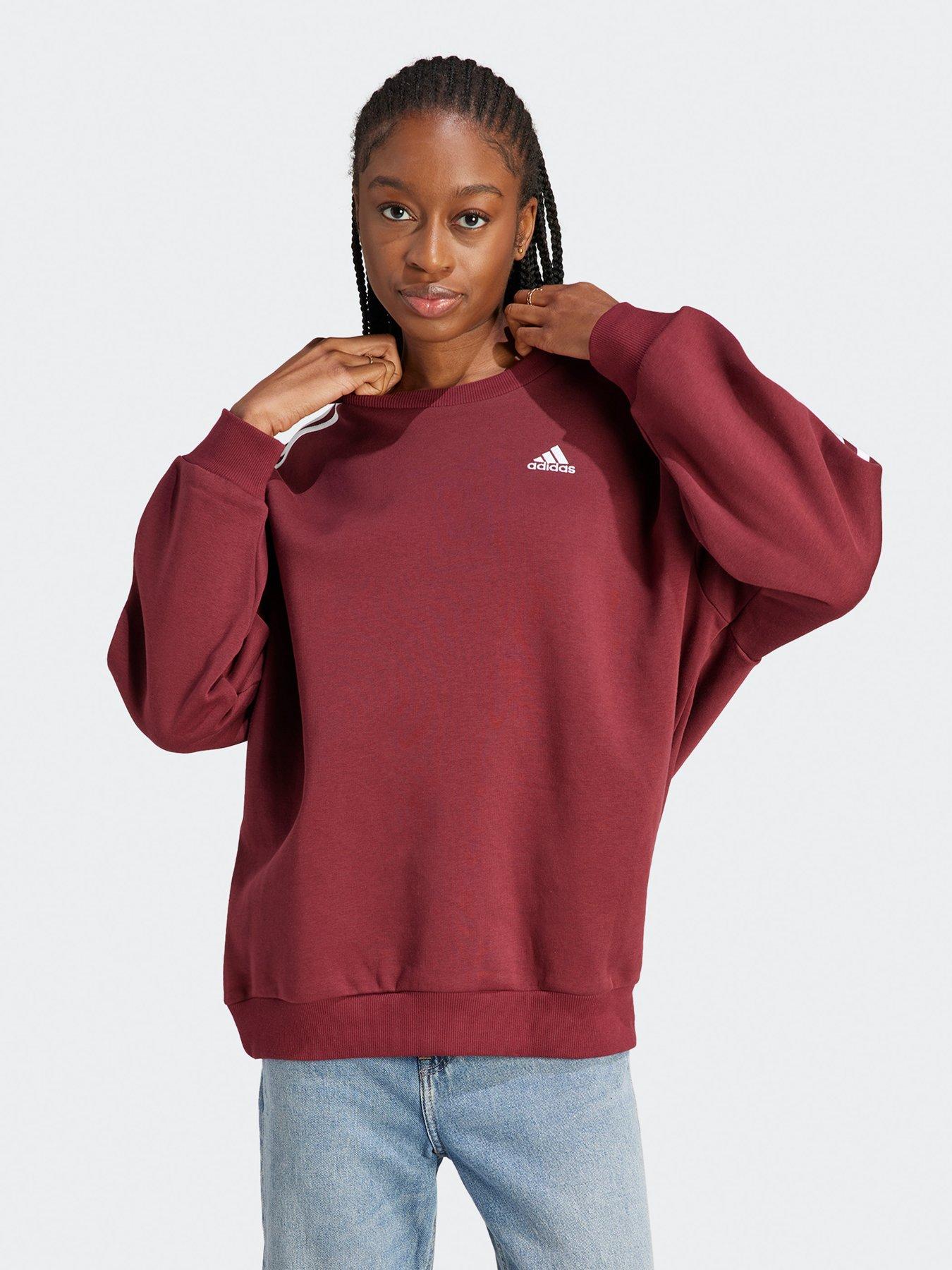 adidas Sportswear Essentials 3 stripes Oversized Fleece Sweatshirt Burgundy littlewoods