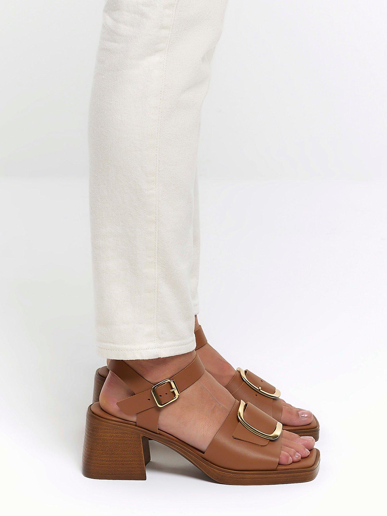  image of river-island-block-heel-trim-sandal-brown