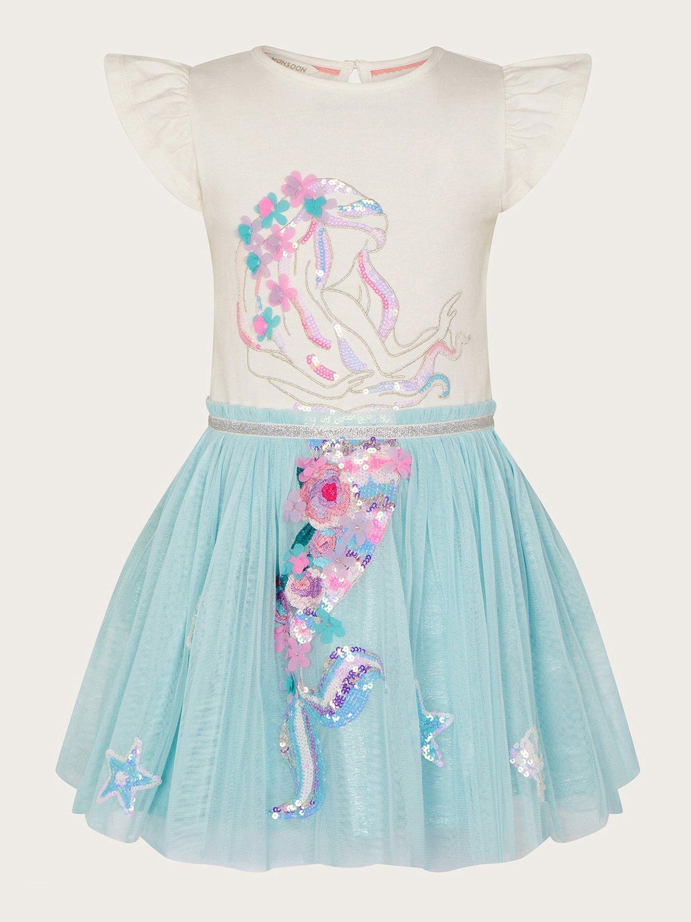 Monsoon Girls Disco Mermaid Dress Blue