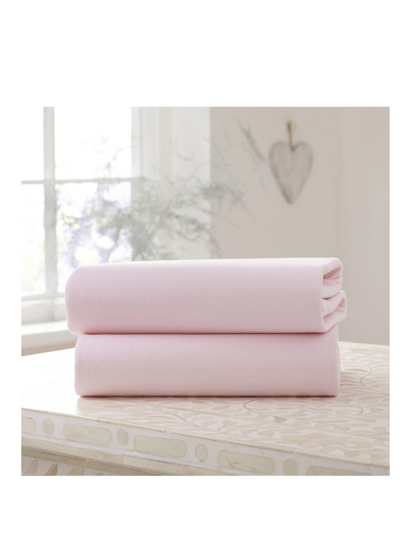 undefined 4 Pack Fitted Cotton Moses Basket Sheets (74 x 30 cm) - Pink/White