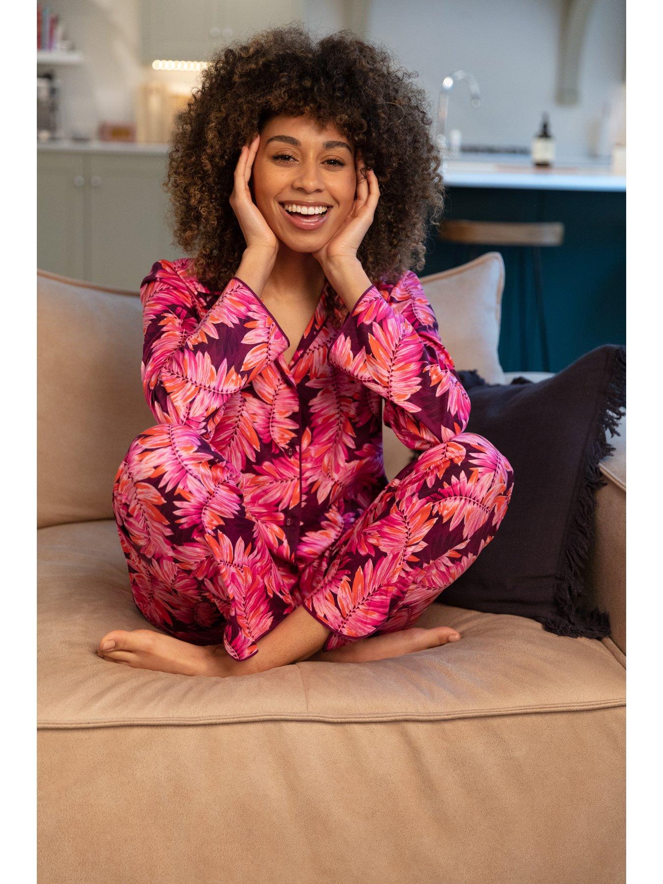  image of cyberjammies-magenta-palm-leaf-print-set