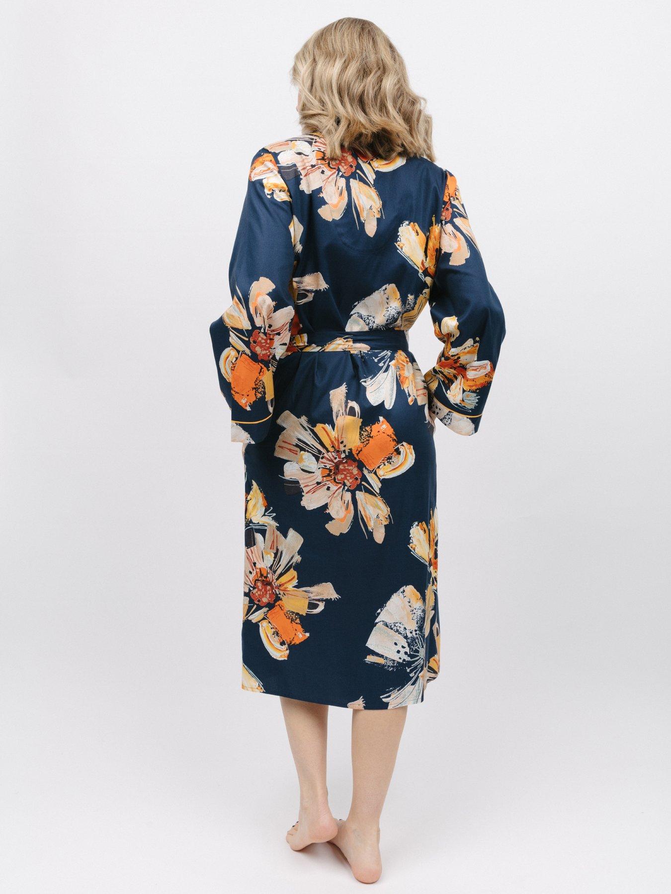 Cyberjammies Navy Floral Print Long Dressing Gown