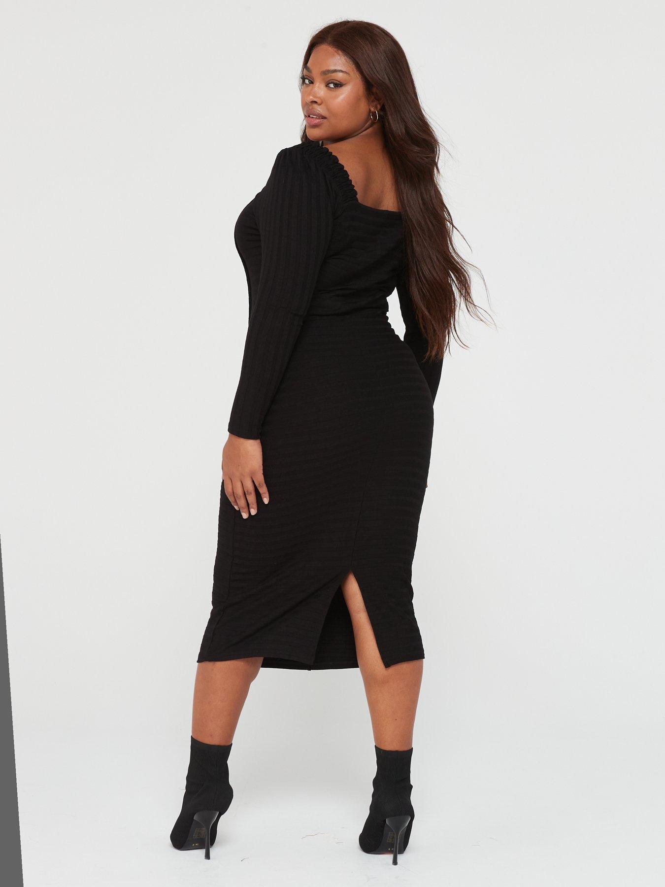 Contour Shaping Rib Midi Dress Black