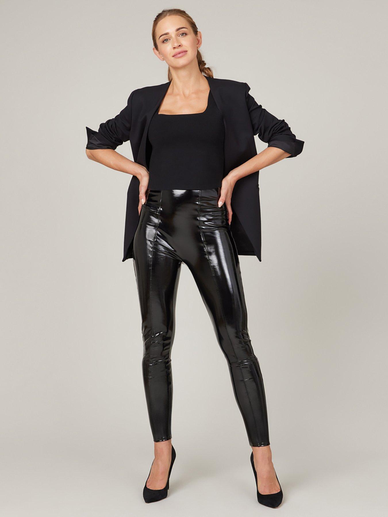 Black Leather Look Premium Leggings by Sosandar