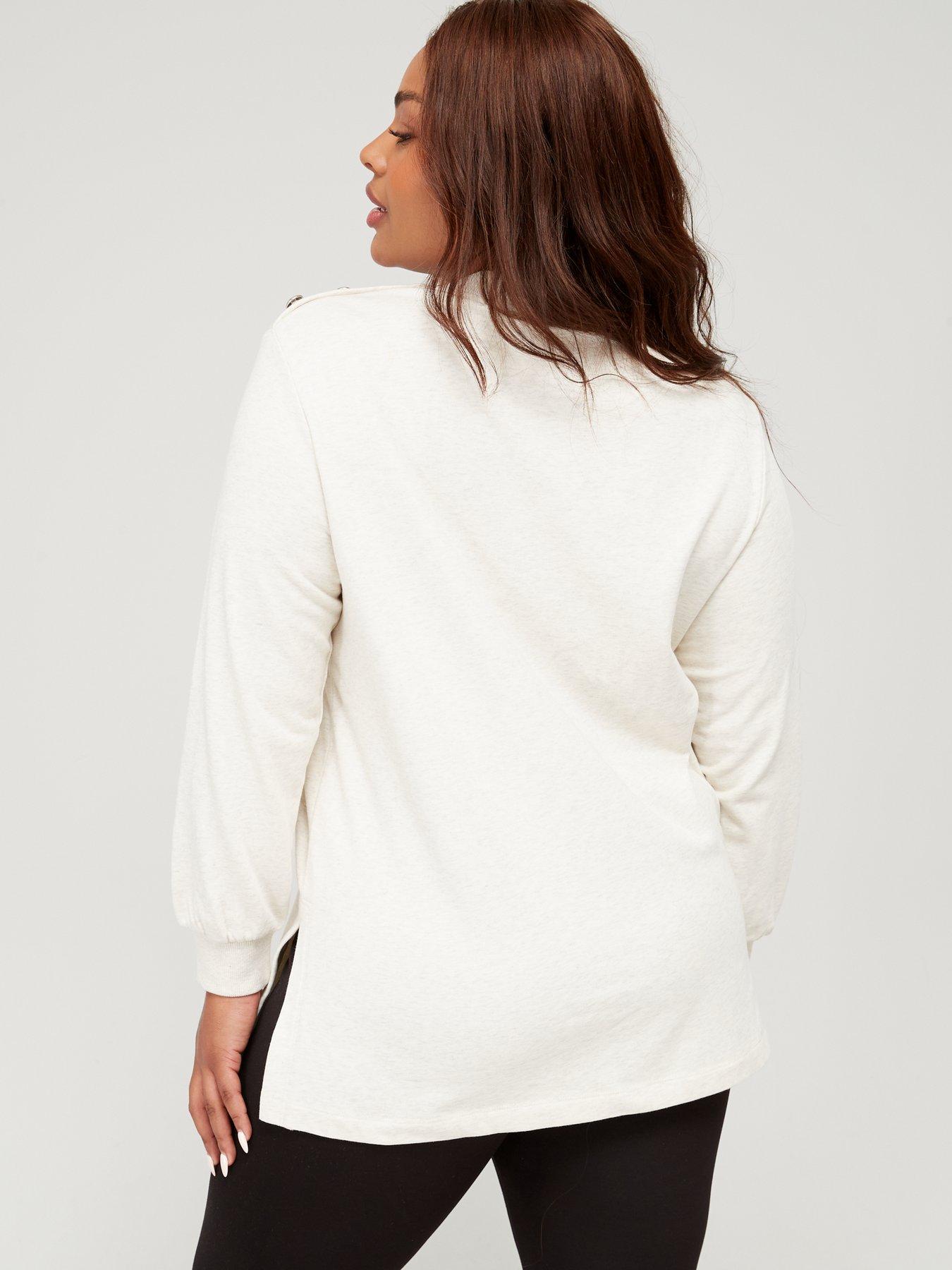  image of v-by-very-curve-button-shoulder-pocket-detail-jersey-sweatshirt