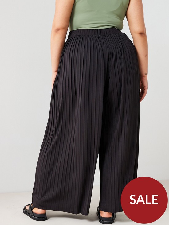 stillFront image of v-by-very-curve-pleated-pull-on-wide-leg-trouser-black