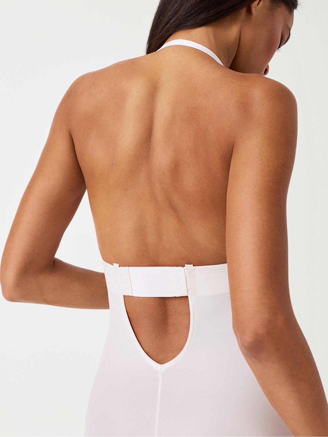Spanx Suit Your Fancy Plunge Low Back Mid Thigh Bodysuit Linen