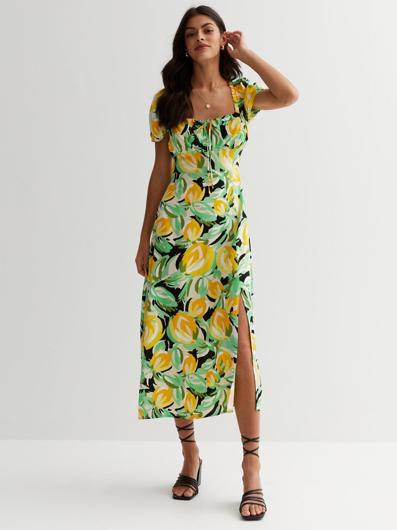  image of new-look-lemon-tie-front-midi-dress-print