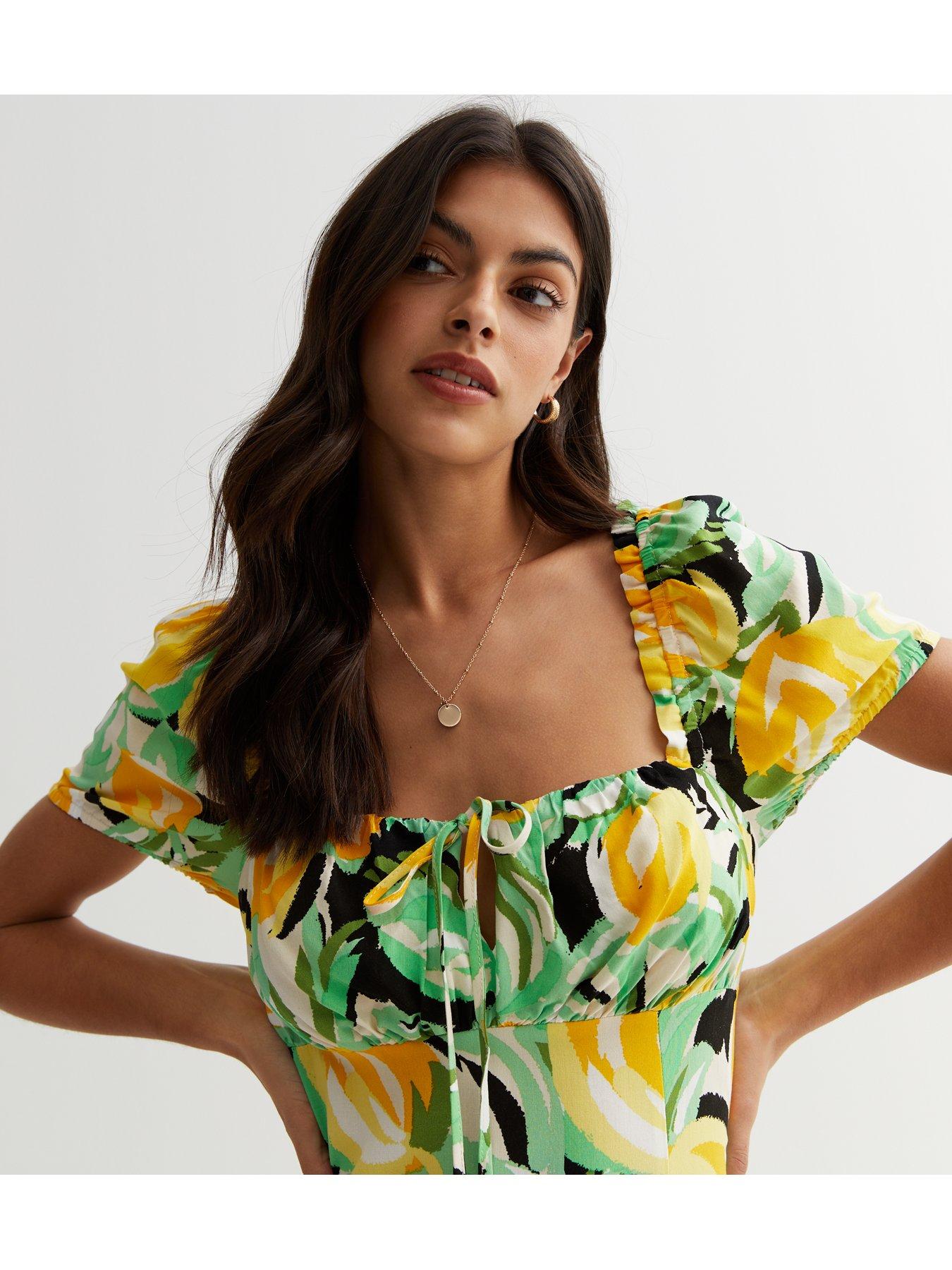  image of new-look-lemon-tie-front-midi-dress-print