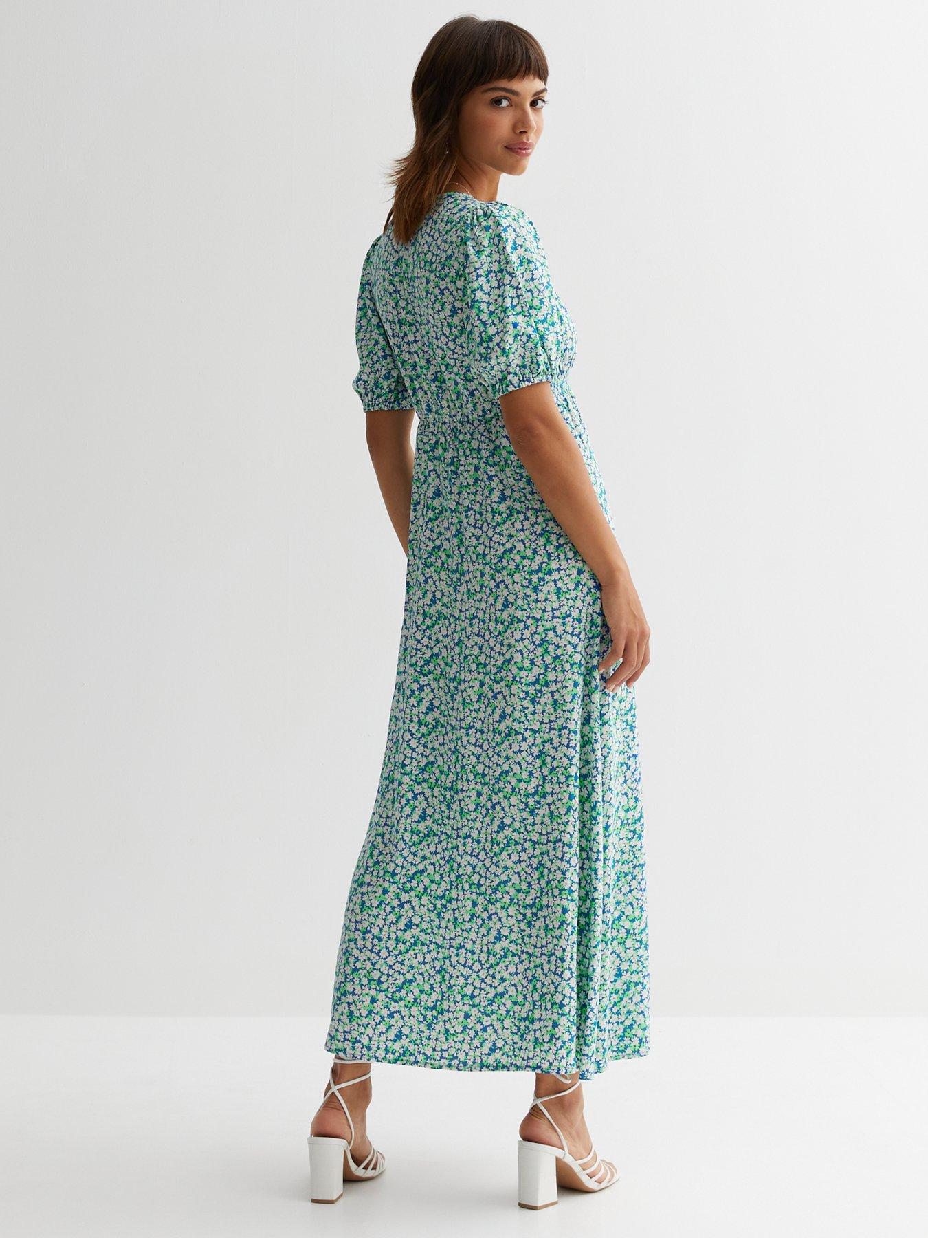stillFront image of new-look-blue-pattern-ditsy-print-v-neck-midi-shirt-dress