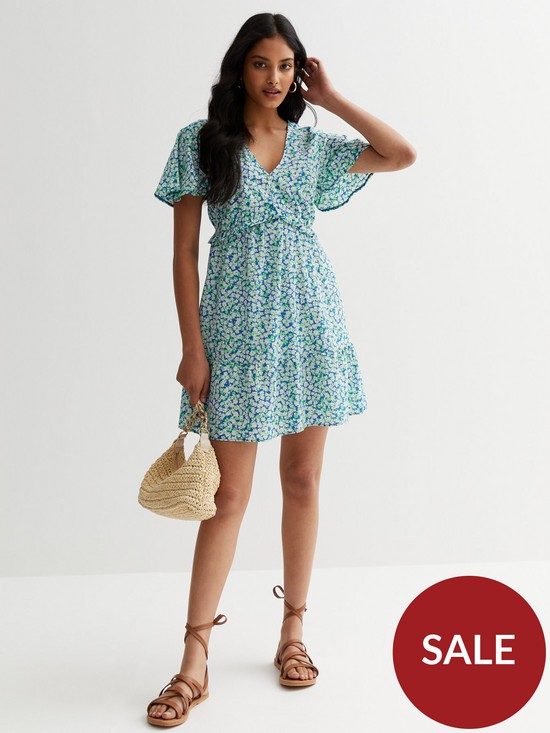 front image of new-look-abstract-flutter-sleeve-mini-tea-dress-blue