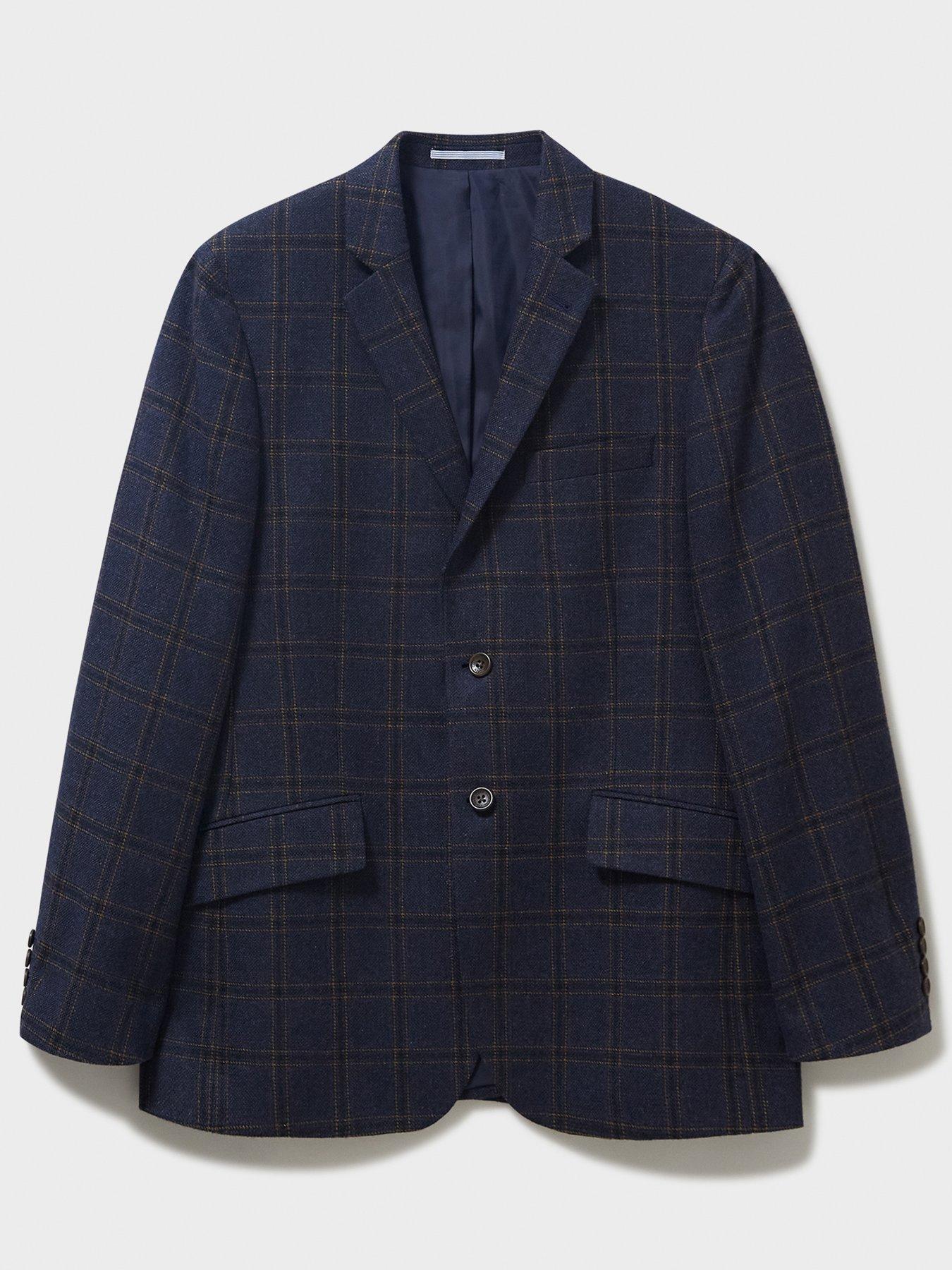  image of crew-clothing-wool-check-blazer-navy