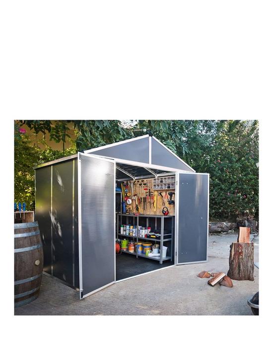 front image of canopia-by-palram-rubicon-shed-8-x-8ft-dark-grey