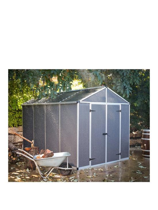 front image of canopia-by-palram-rubicon-shed-8-x-10ft-dark-grey