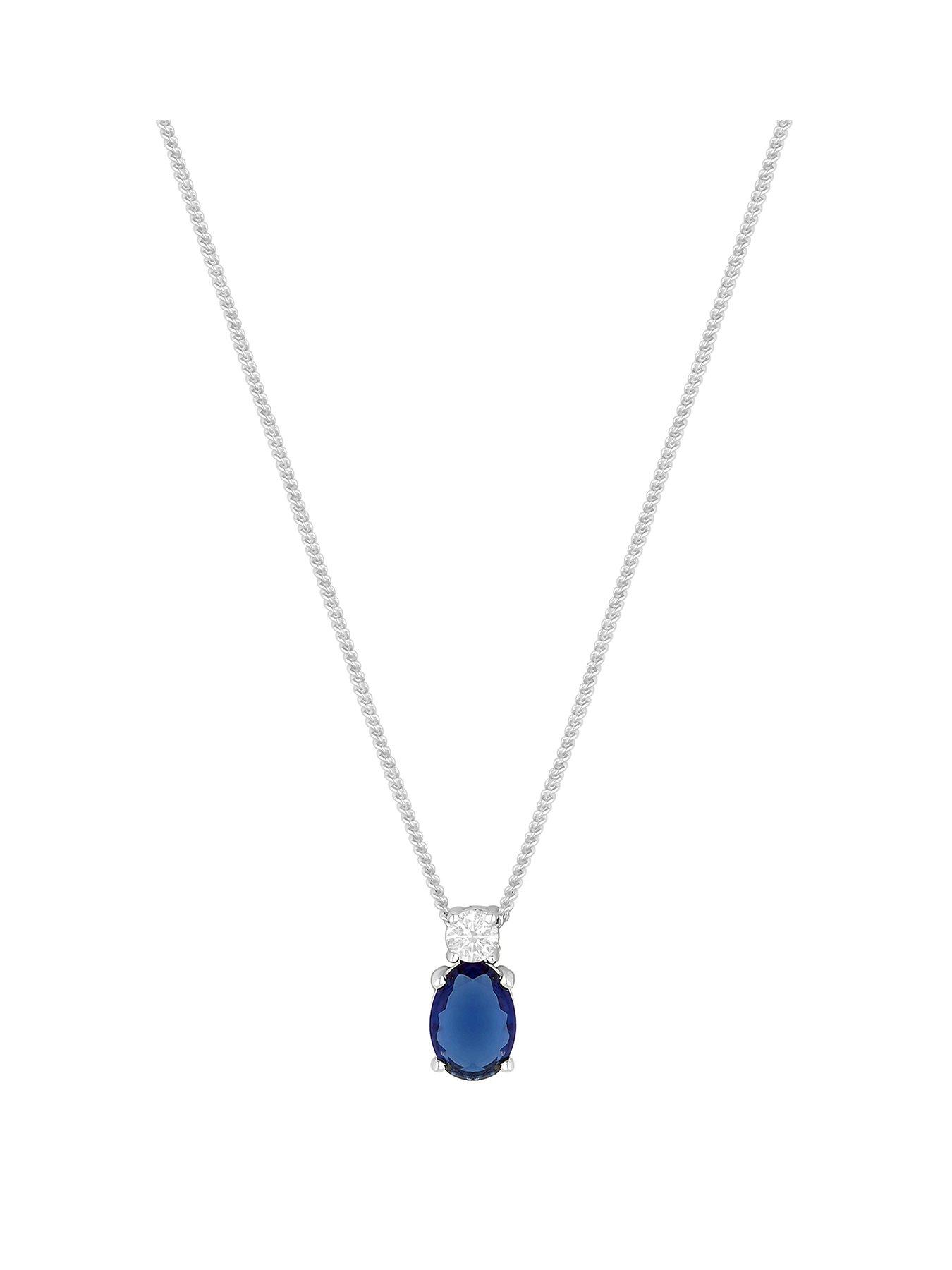 undefined Sterling Silver 925 Mini Sapphire Cubic Zirconia Pendant Necklace