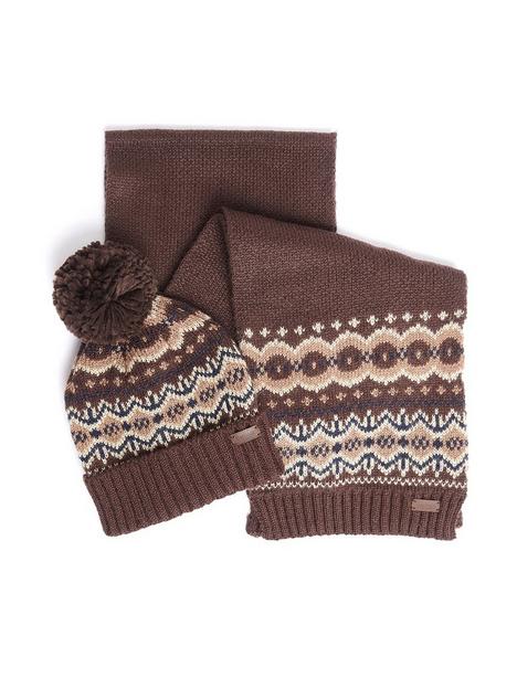 barbour-fairisle-beanie-scarf-gift-set-brown