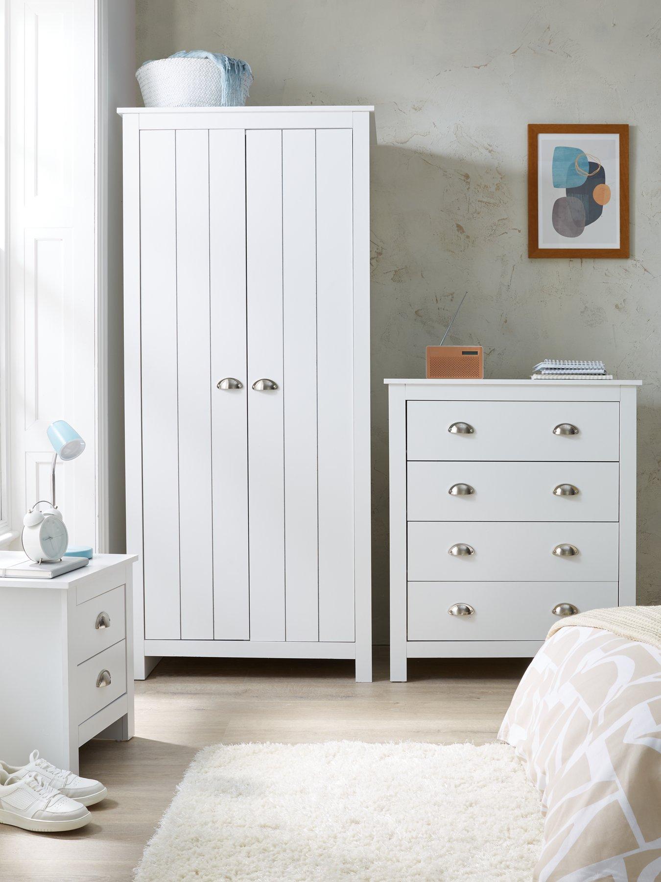 The Very Collection Atlanta 3 Piece Package - 2 Door Wardrobe, 4 Drawer Chest and 2 Drawer Bedside Chest - White