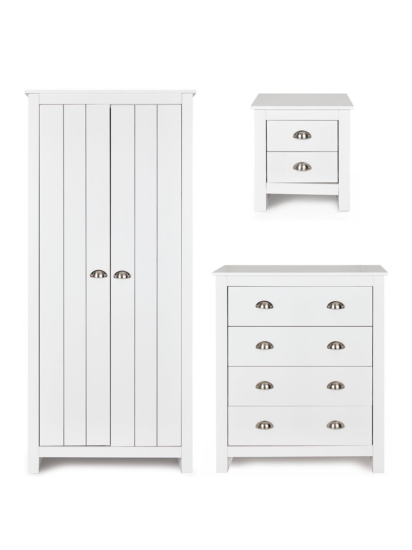 Image 2 of 6 of Very Home Atlanta 3 Piece Package - 2 Door Wardrobe, 4 Drawer Chest and 2 Drawer Bedside Chest - White