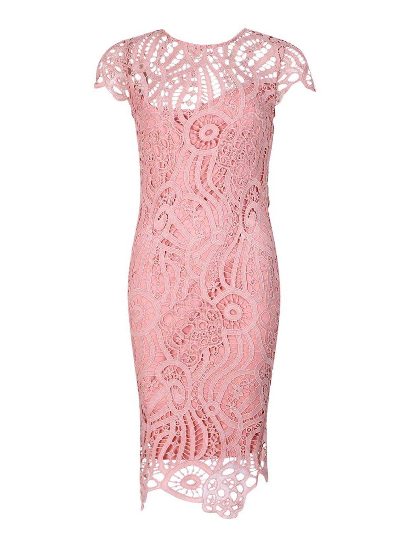 Lace cap sleeve midi hot sale dress