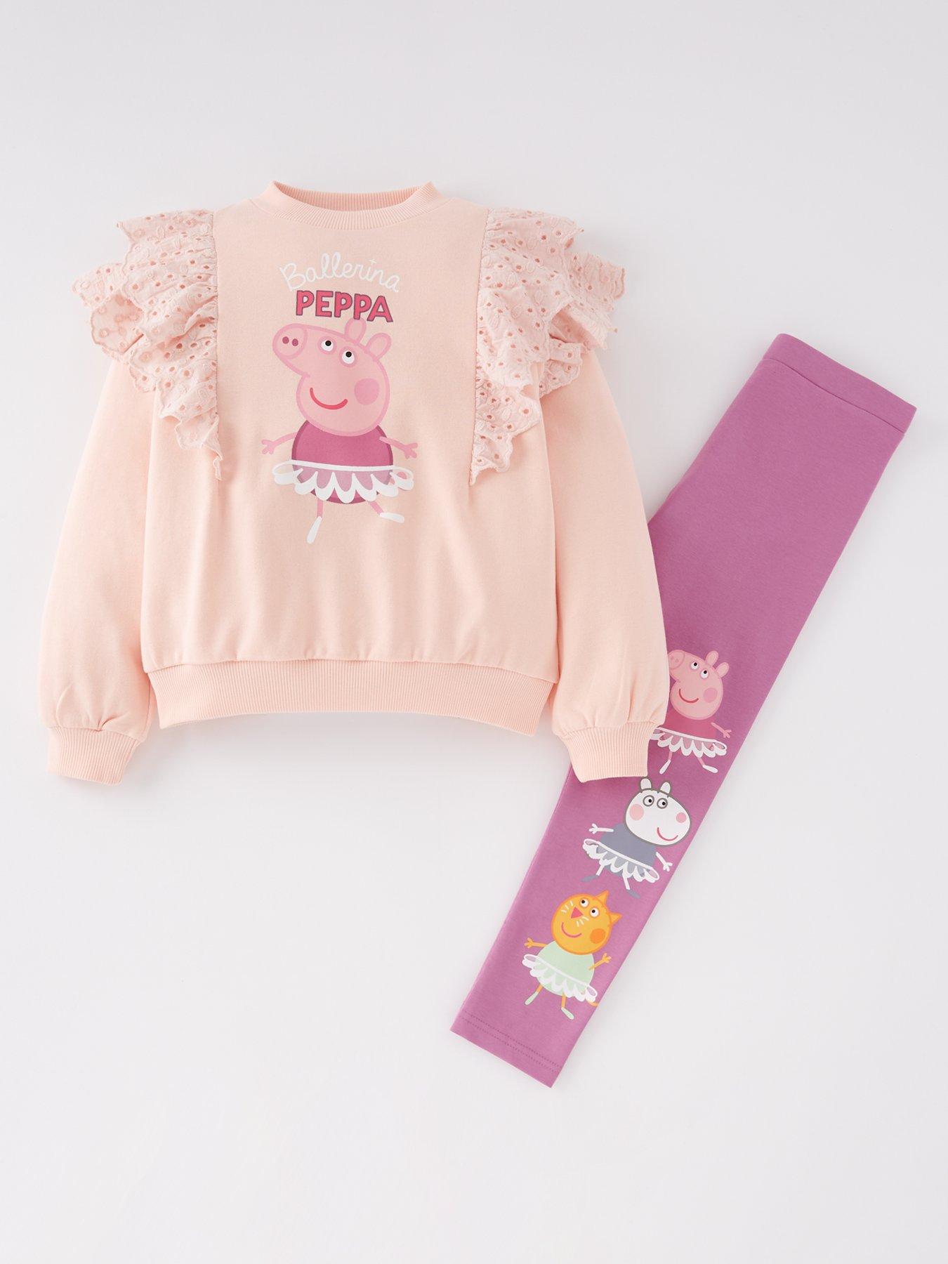 Peppa Pig Girls 2-Piece Broiderie Frill Sweater and Leggings Set - Pink