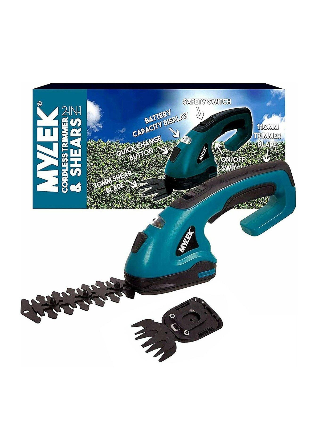 mylek-2-in-1-li-ion-cordless-hedge-trimmer-amp-grass-shears-with-2-blades-quick-change-button-safety-switch-amp-battery-capacity-display