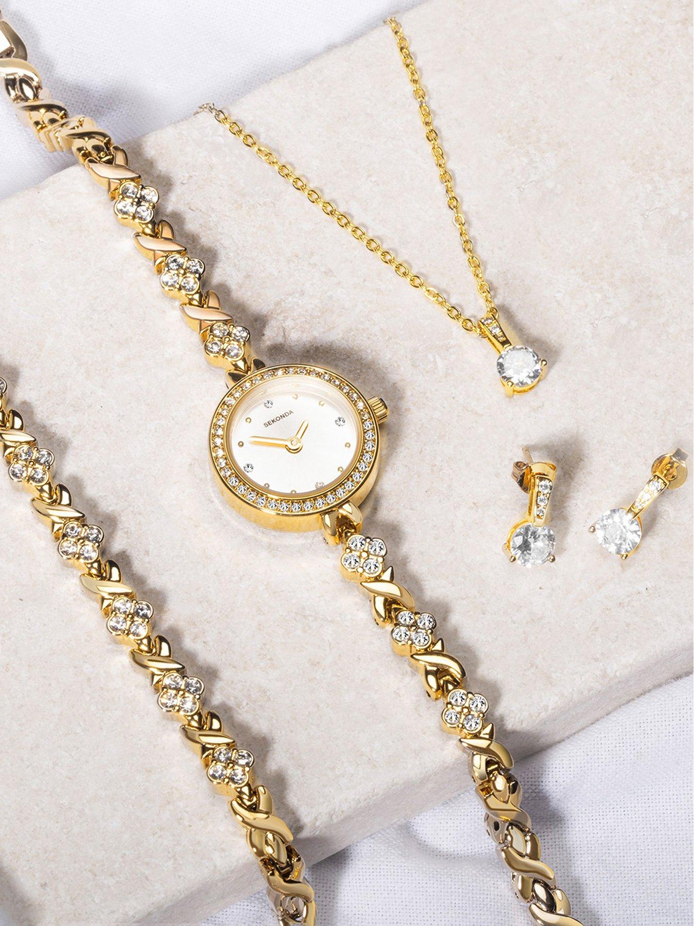 Sekonda Womens Gold Alloy Bracelet Watch with Silver Dial Gift Set