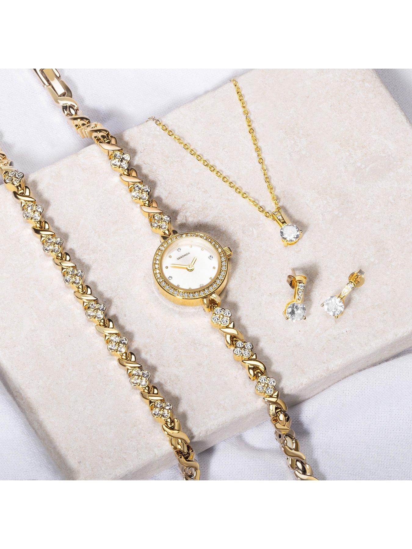  image of sekonda-womens-gold-alloy-bracelet-watch-with-silver-dial-gift-set
