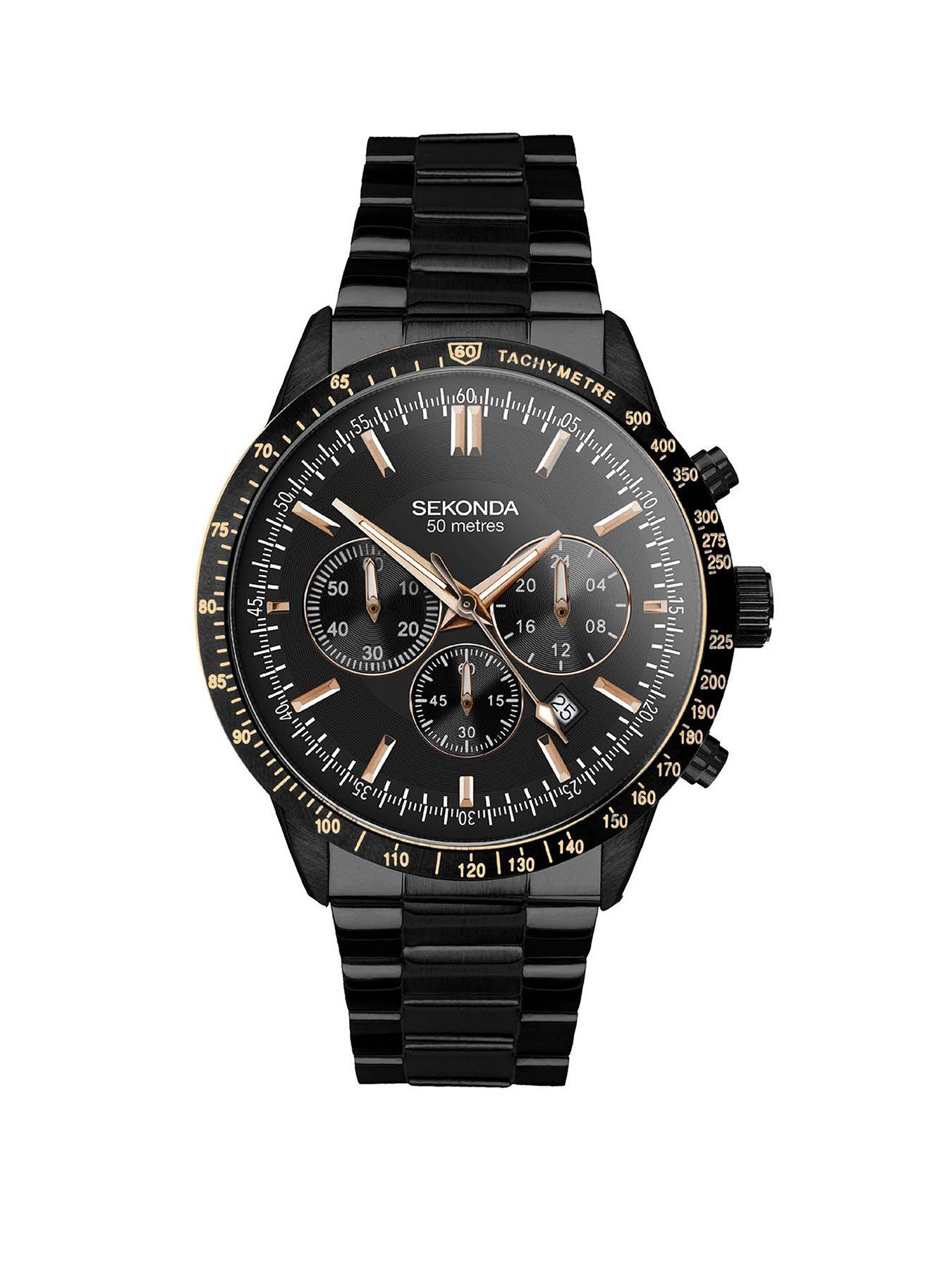 undefined Mens Black Stainless Steel Chronograph Watch