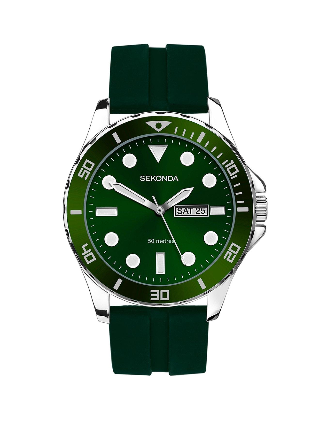 Image 1 of 6 of Sekonda Mens Green Rubber Strap Analogue Watch