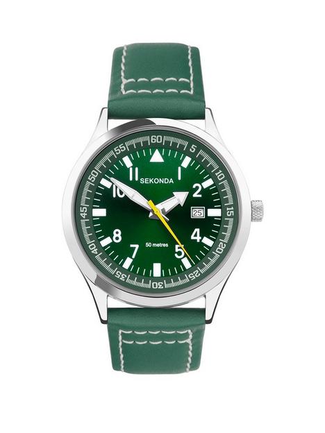 sekonda-mens-green-leather-strap-analogue-watch