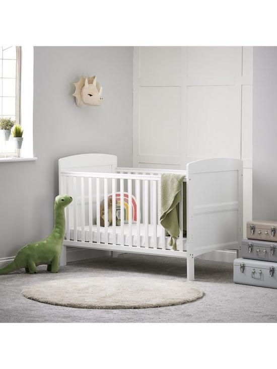 front image of obaby-grace-cot-bed-cot-top-changer-fibre-mattress-white