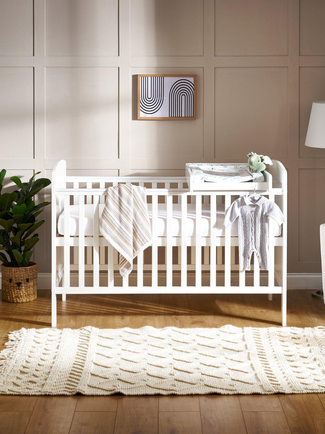 Obaby Grace Cot Bed, Cot Top Changer + Fibre Mattress - White