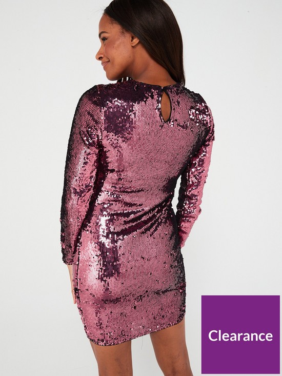 stillFront image of v-by-very-long-sleeve-sequin-mini-dress-pink