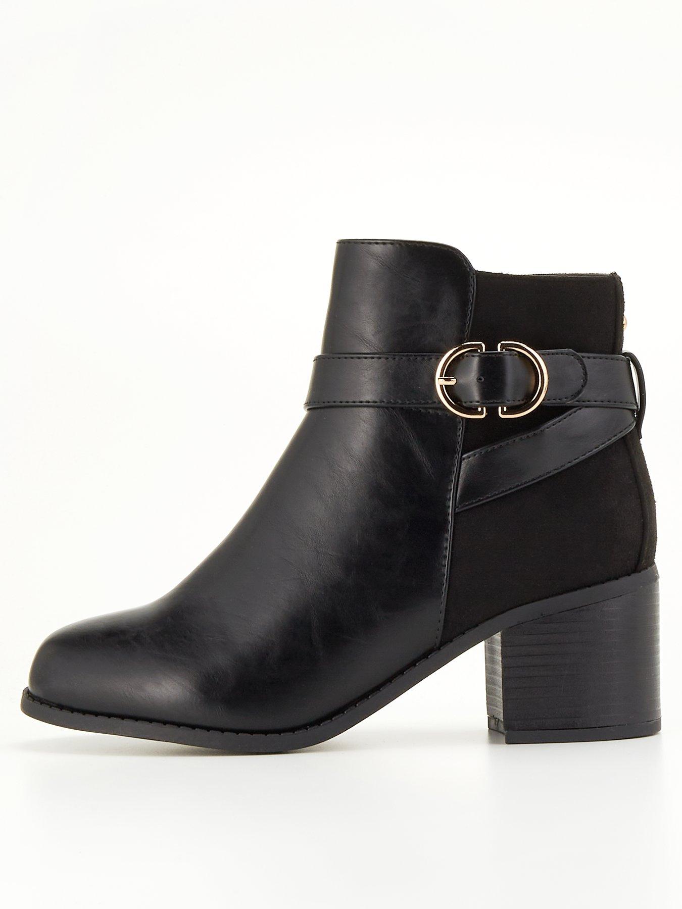 Black Buckle Lace Up Ankle Boots In Wide E Fit & Extra Wide EEE Fit